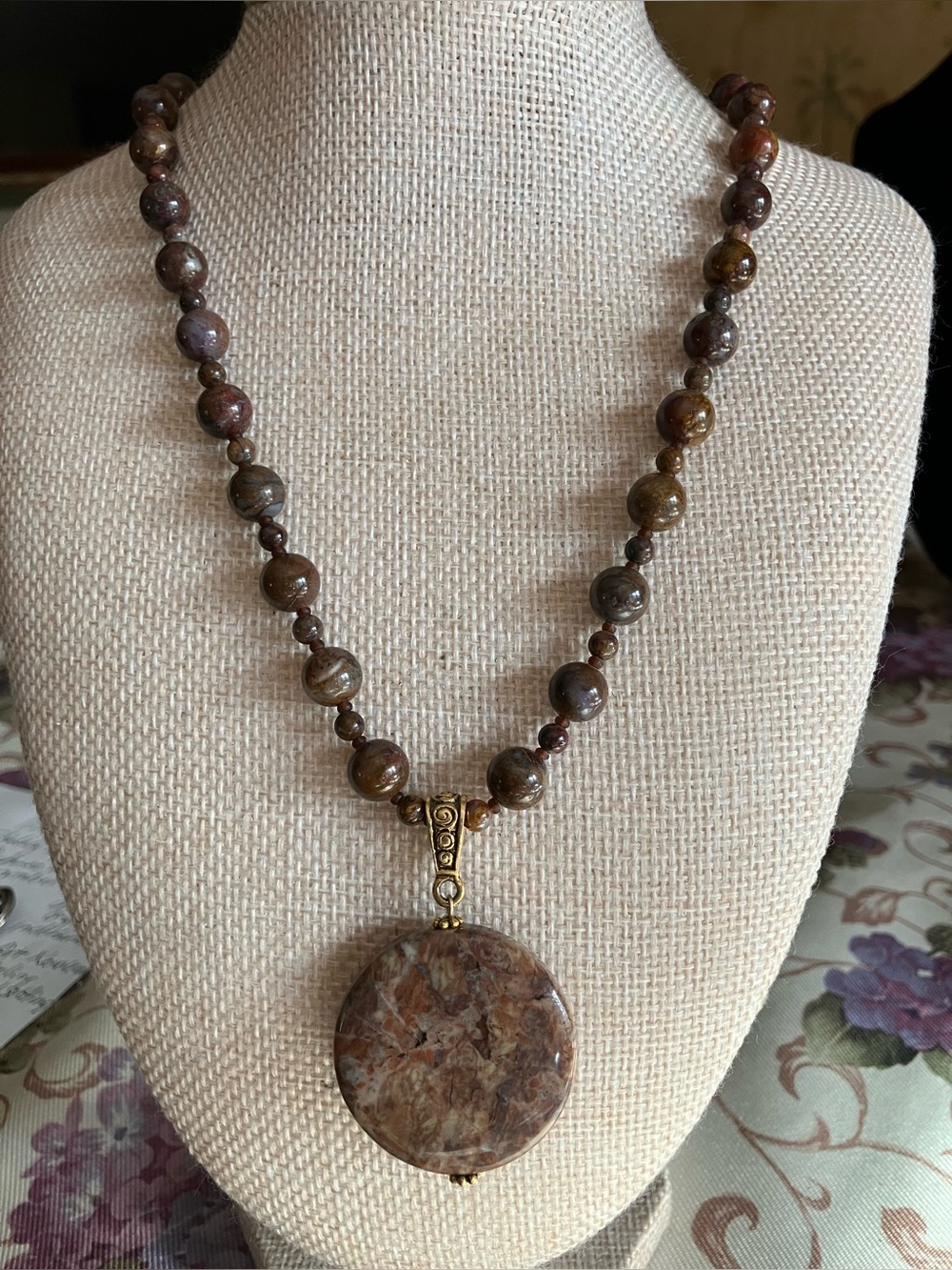 ARTISAN DESIGNED SPECKLED JASPER NECKLACE AND PENDANT